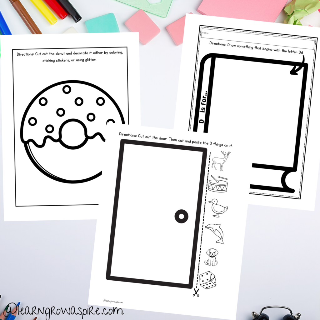 Printable Preschool Letter D Worksheets and craft activities. 