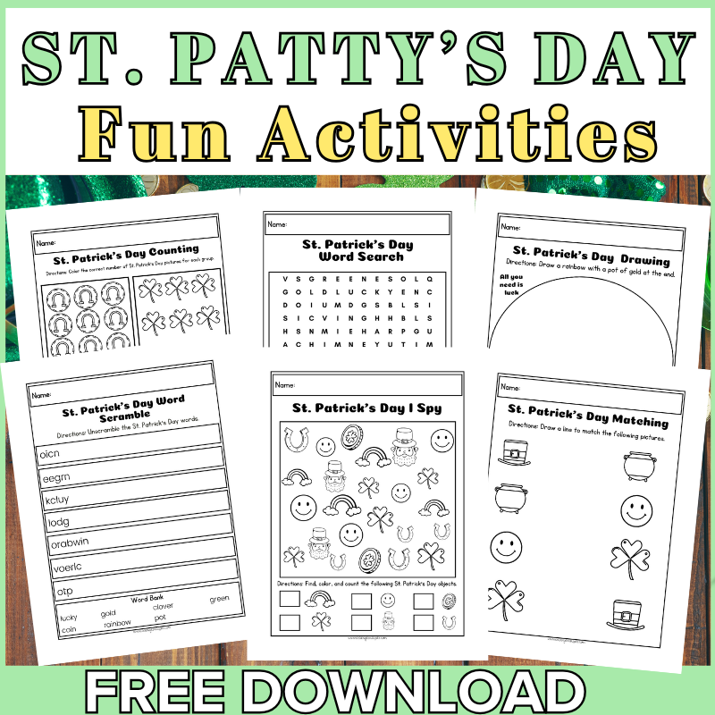 Free printable St. Patrick's Day Activities for first and second grade. 