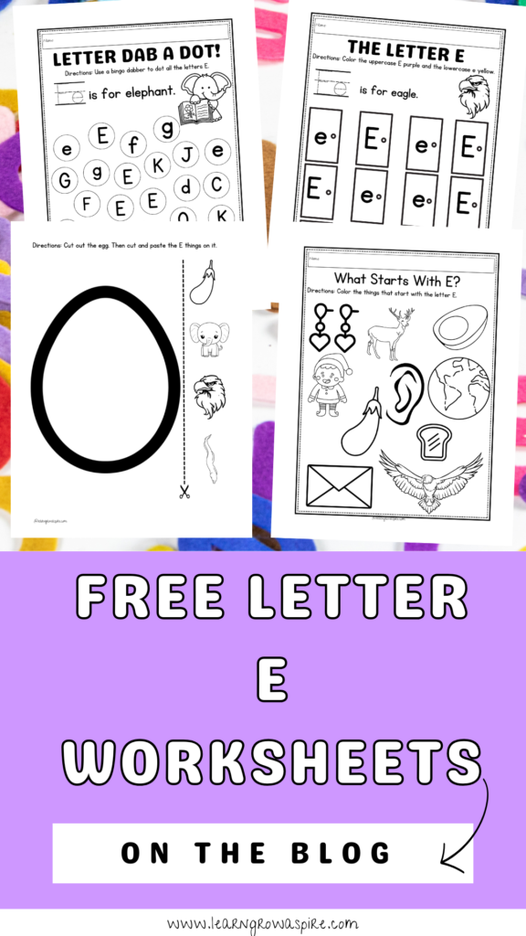 Free preschool letter E worksheets printable PDF