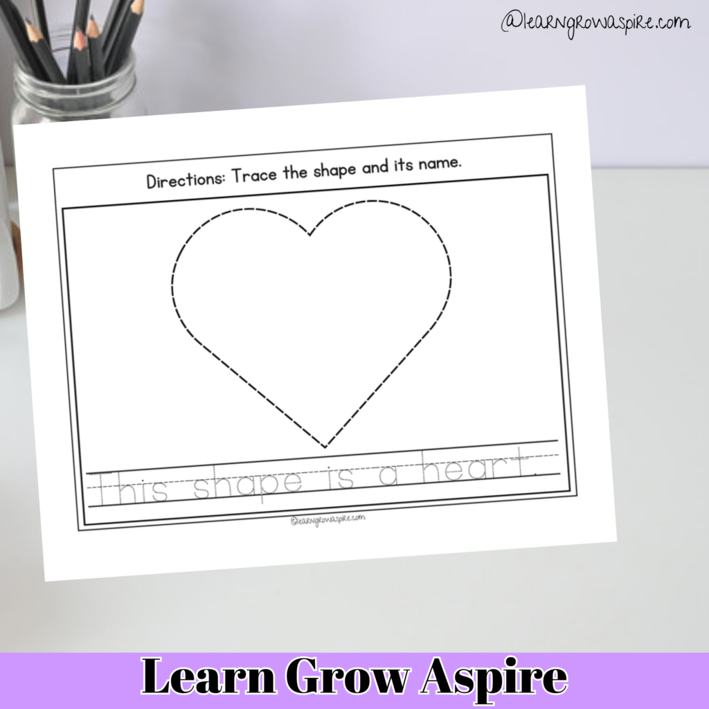 Printable heart shape worksheets for kids. 