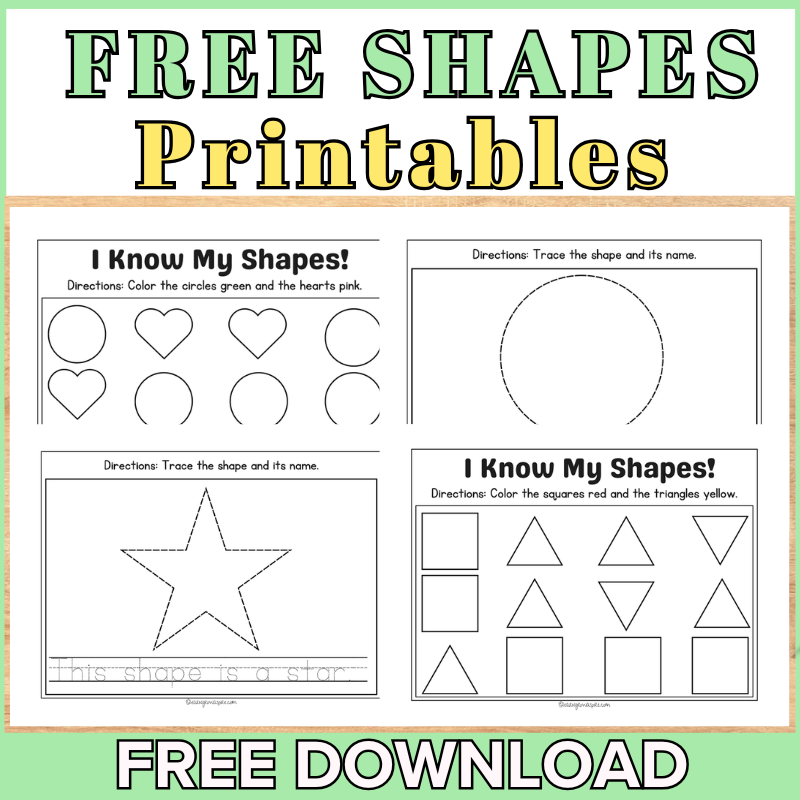 Free printable shapes worksheets for toddlers, preschool, kindergarten.