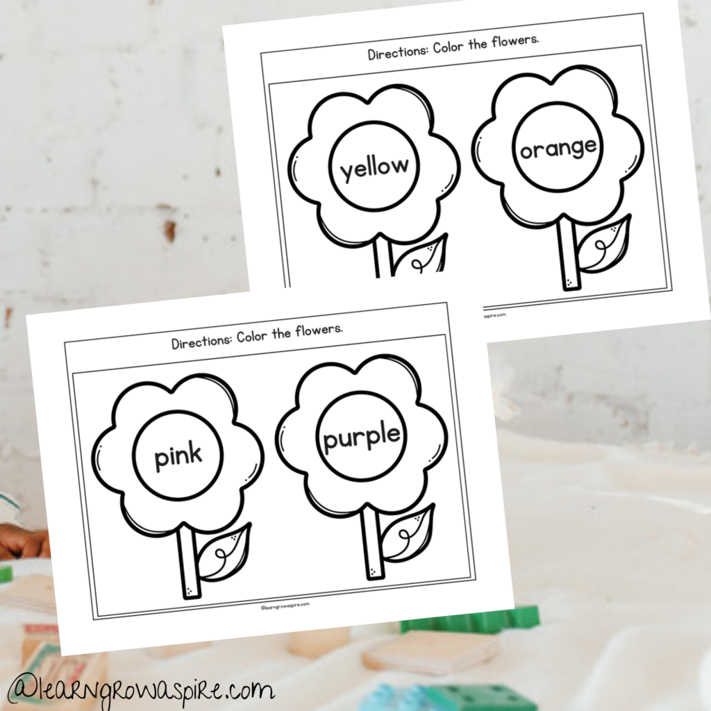 Spring flower worksheets for toddlers to color. 