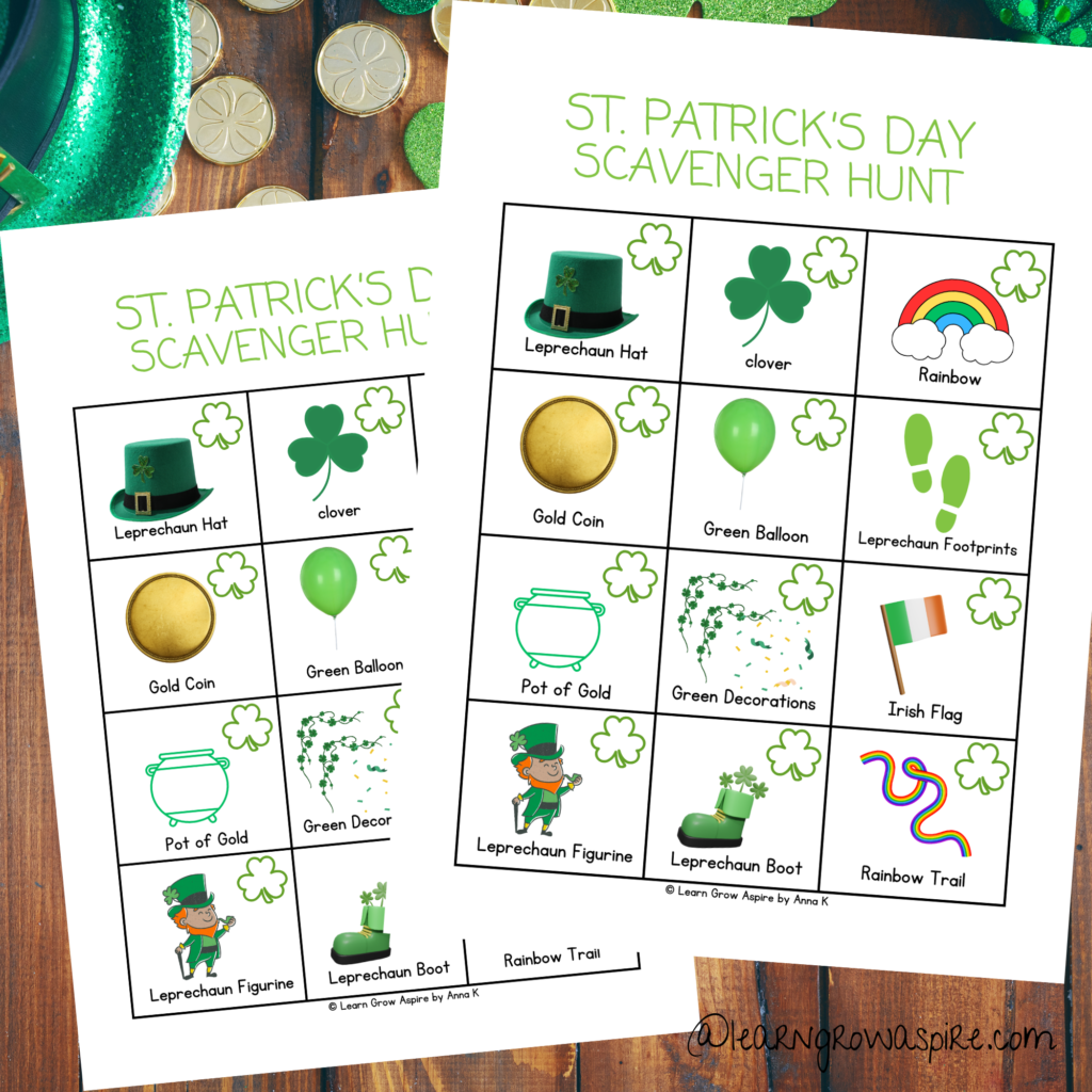 Free printable St. Patrick's Day scavenger hunt.