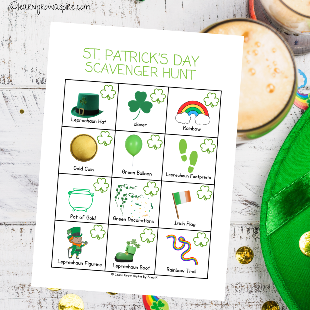 Free printable St. Patrick's Day scavenger hunt.