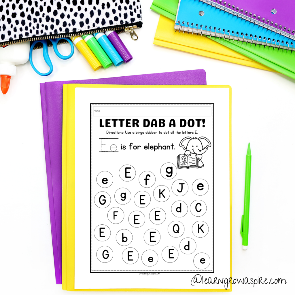 Preschool letter Dab a E worksheet - Free Preschool Letter E Worksheets Printable PDF.