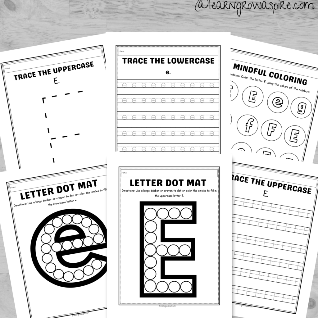 Free letter E worksheets and activities for kids. 