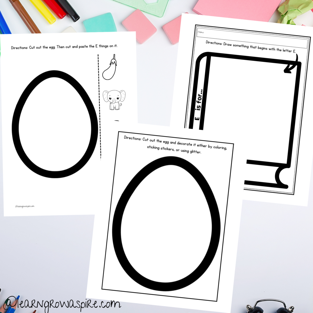 Free letter E worksheets and activities for kids. 