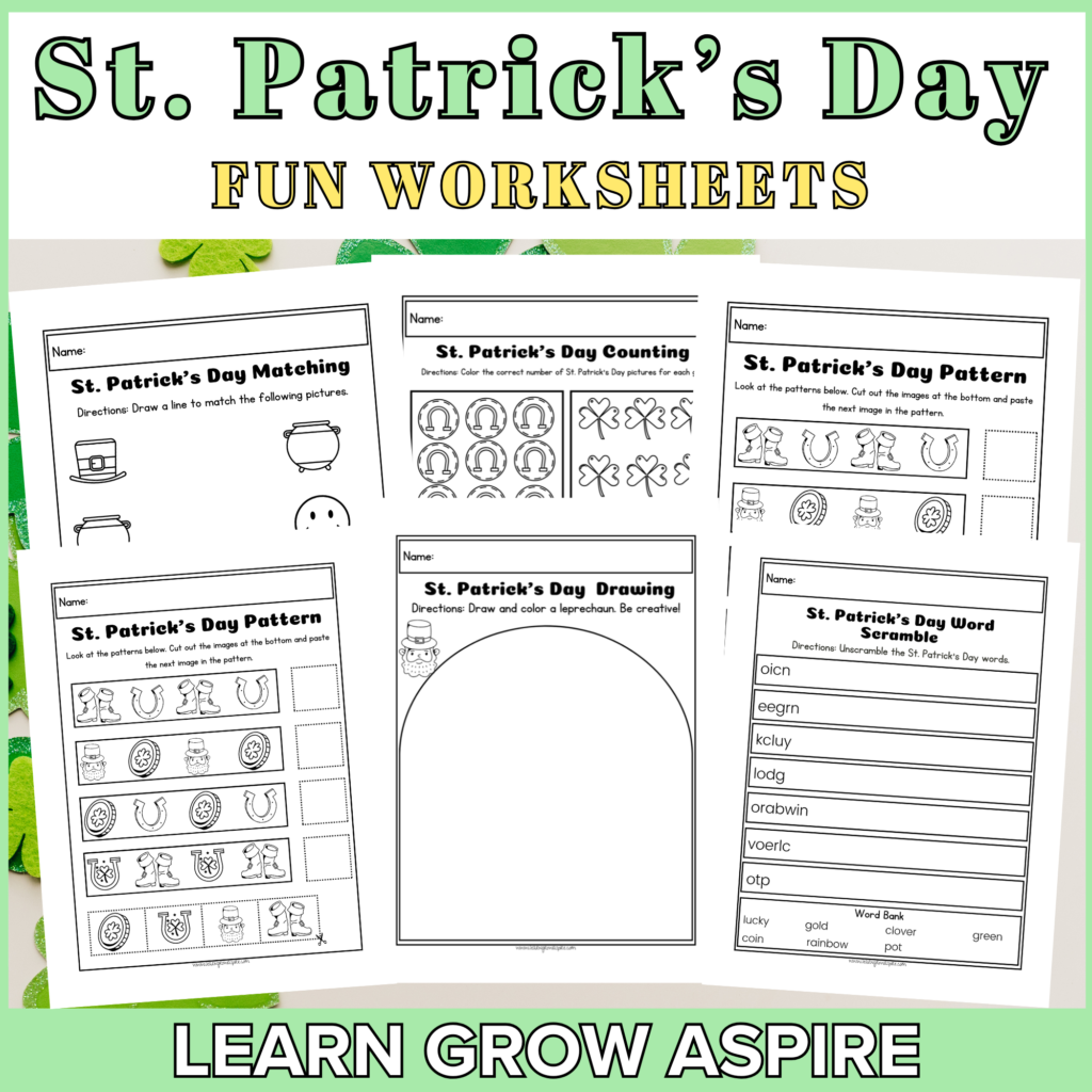 free st. patrick's day printable worksheets for first grade and second grade.