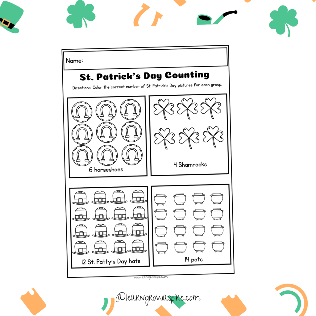 Free St. Patrick's Day Printable Activities. Math counting worksheets for kids. 