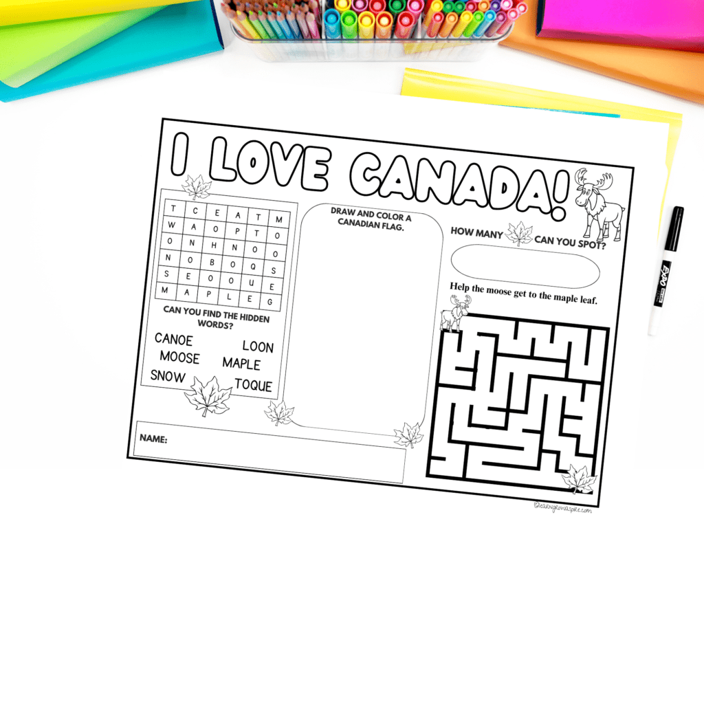 I love Canada activities for kids printable pdf