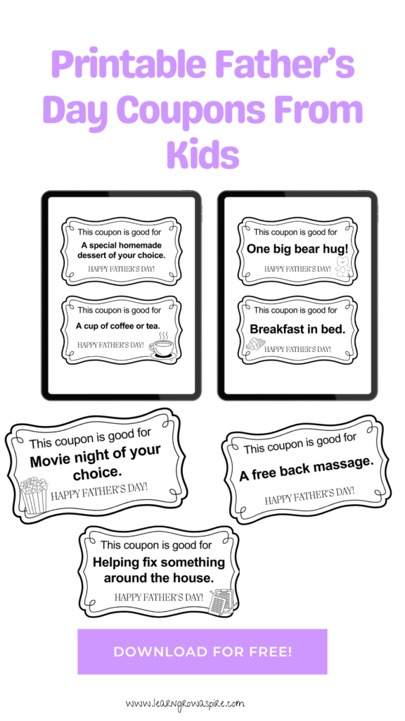 Printable coupons for dads from kids. 