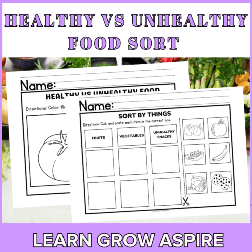 Healthy unhealthy food sorting for kids printable pdf