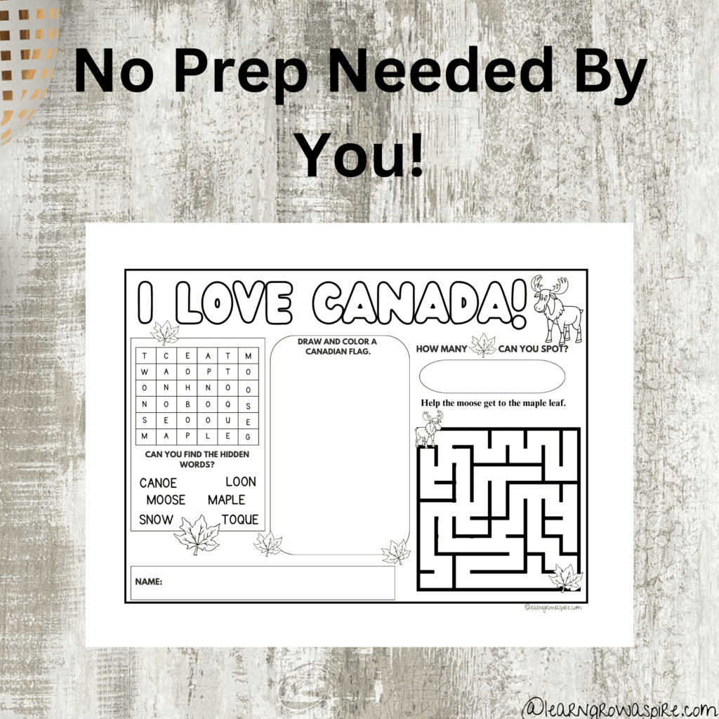Printable I love Canada activities for kids pdf free download. 