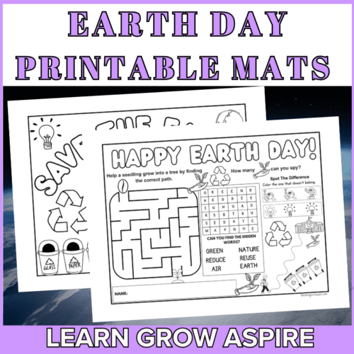 Earth Day printable activities for kids. Earth Day printable mats pdf.