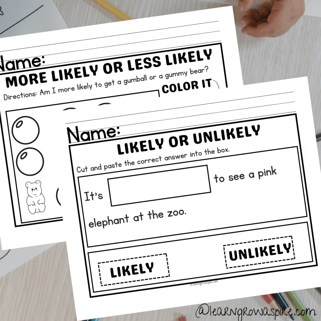 FREE PRINTABLE MATH WORKSHEETS TO HELP KINDERGARTENERS LEARN PROBABILITY.