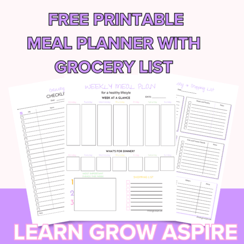 Family meal planner with grocery list PDF