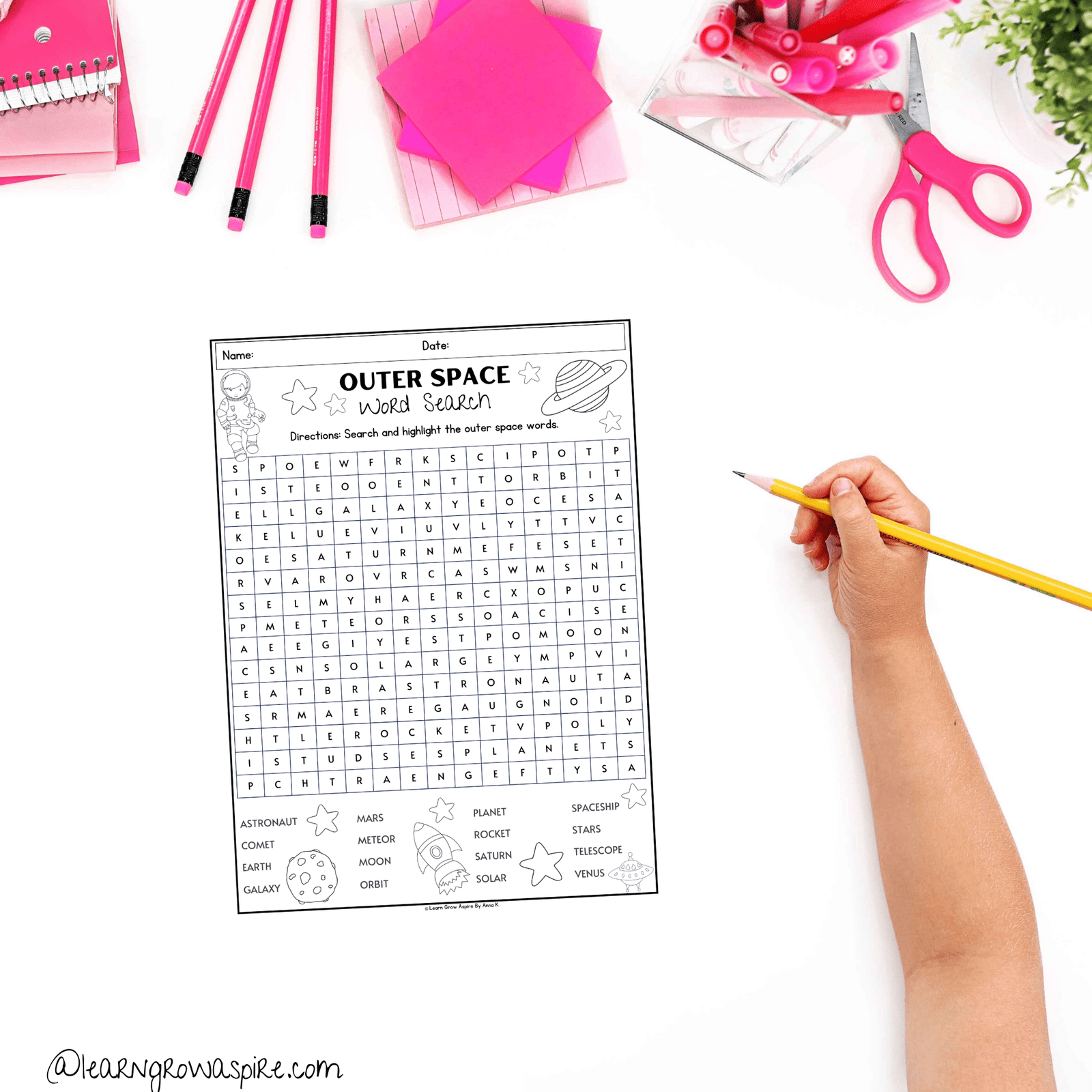 Free Space Word Search For Kids Printable | Learn Grow Aspire