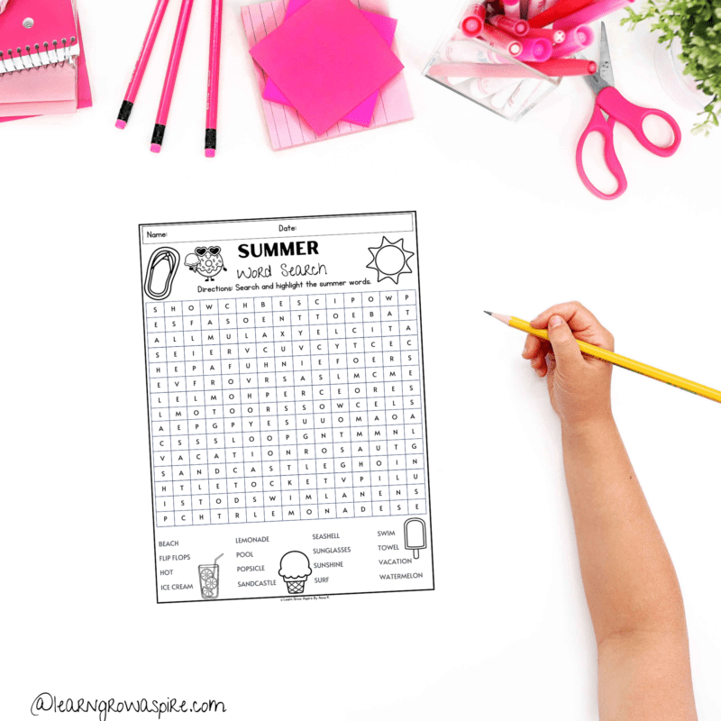 Summer Printable Word Search For Kids (Free) | Learn Grow Aspire
