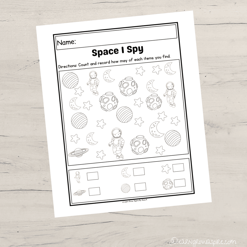 Free space printable I spy worksheet for kids.