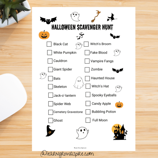 Free Halloween Scavenger Hunt Printable for Kids | Learn Grow Aspire