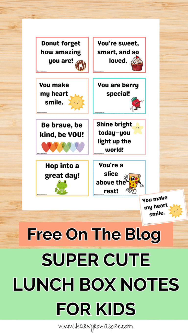 Free Printable Lunch Box Notes For Kids | Learn Grow Aspire