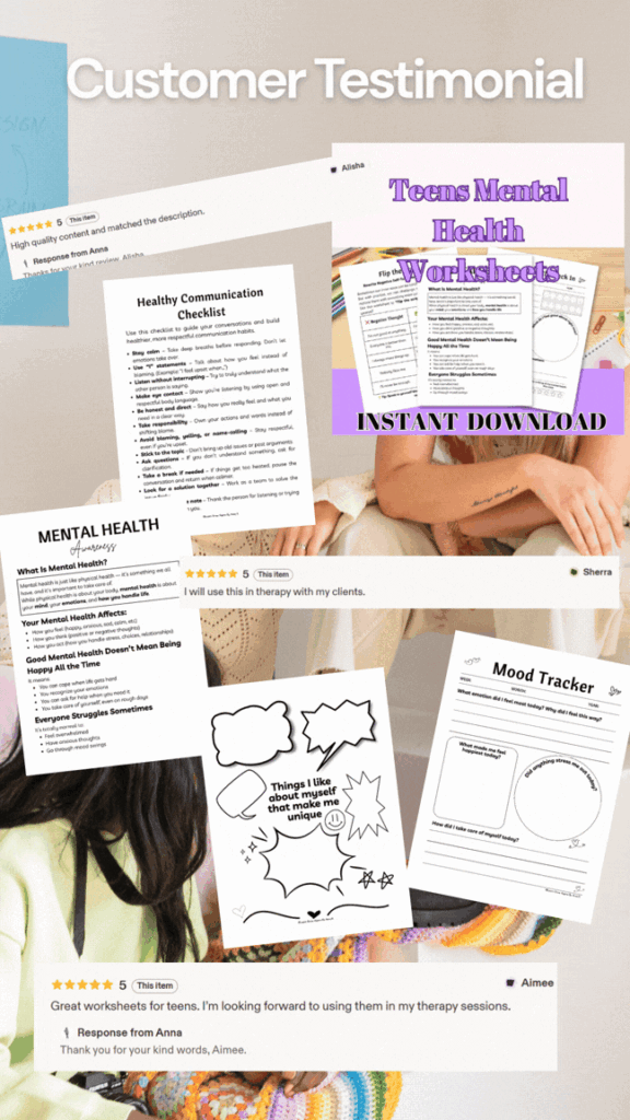 mental health worksheets for teens printable pdf