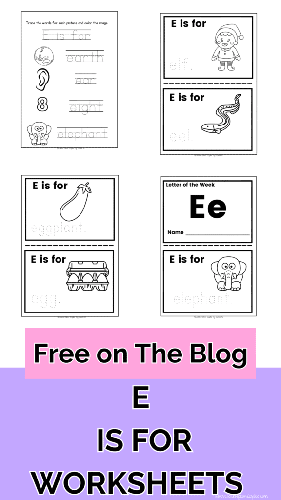 Free letter E of the week worksheets preschool printable download.
