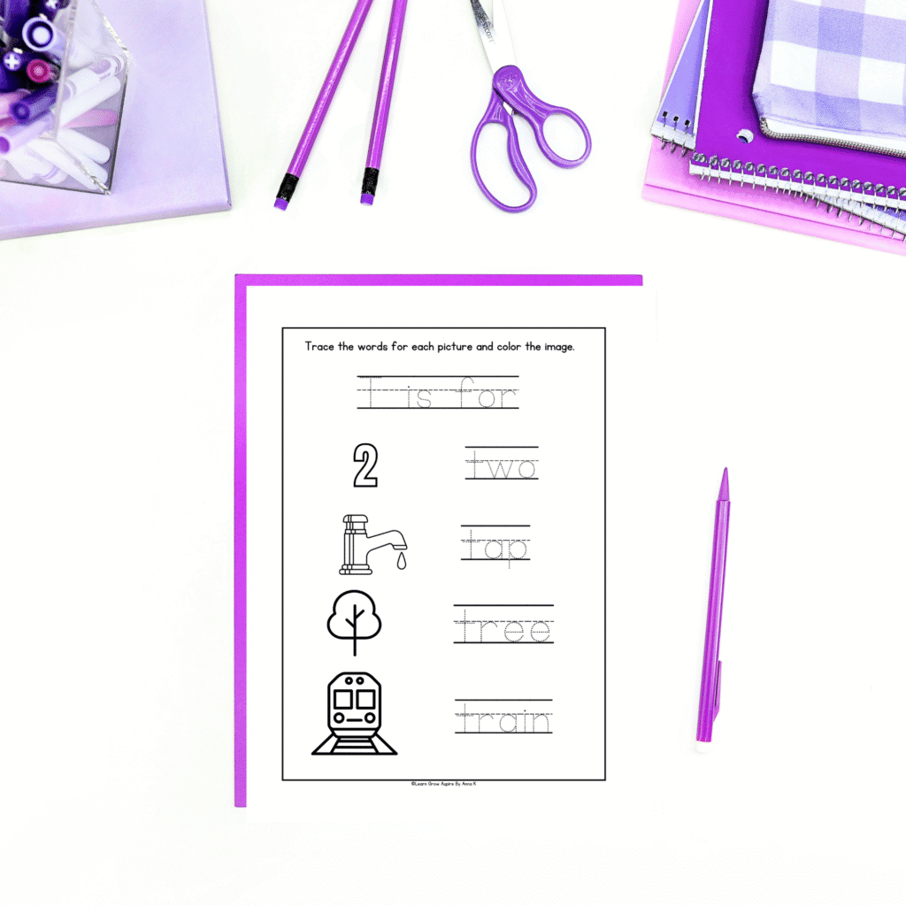 free T words for kids printable PDF