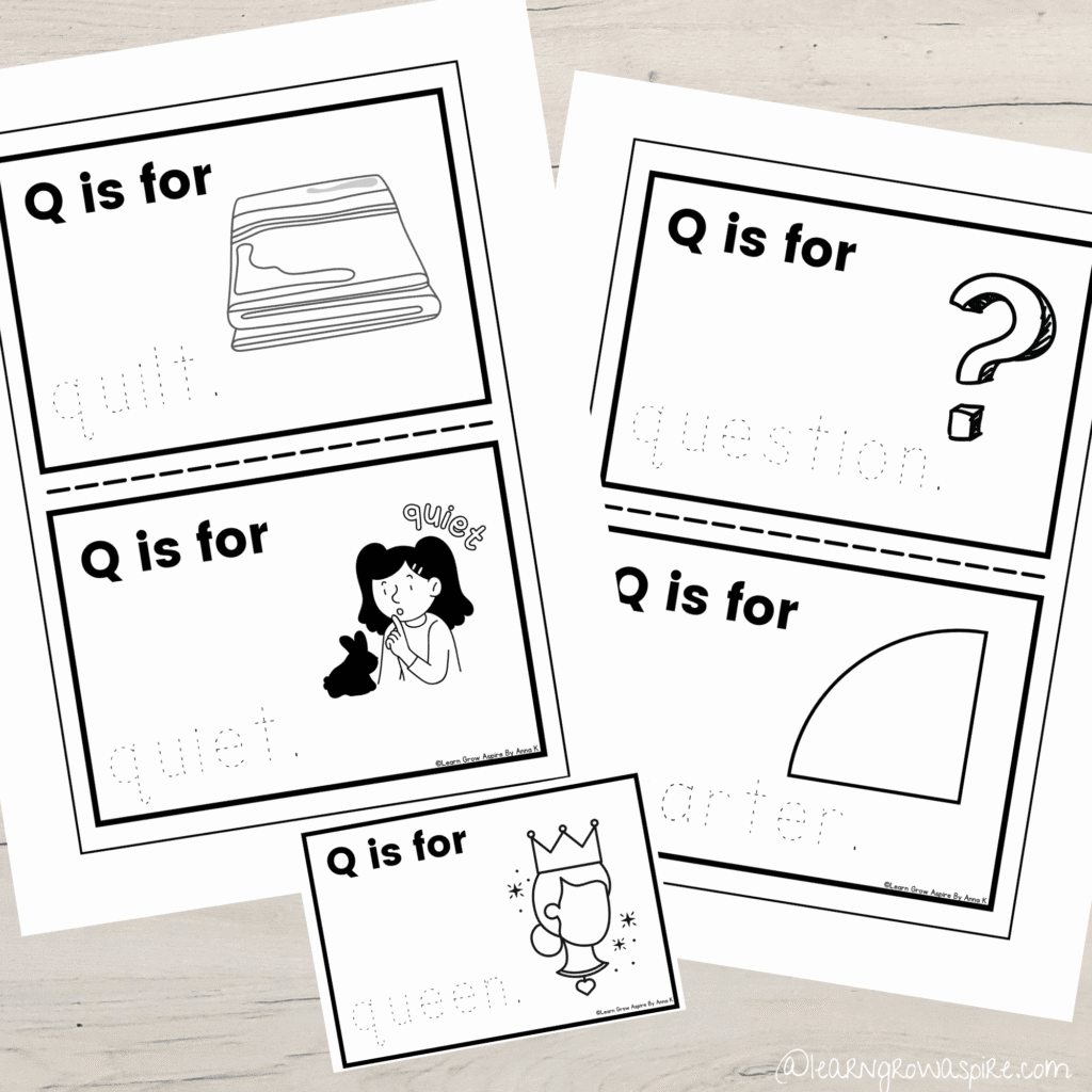 Free Q is for printable worksheets for preschoolers. 