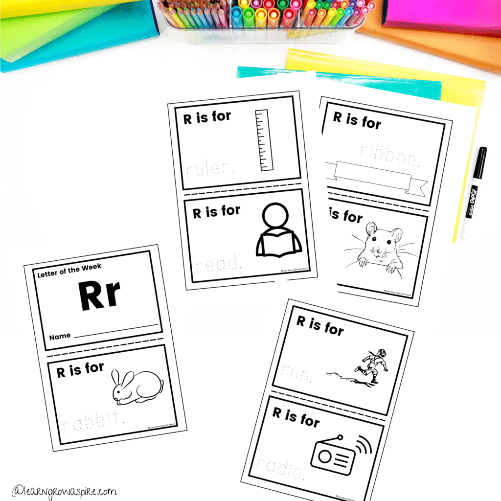 R words for preschoolers to trace and color. Free download. 