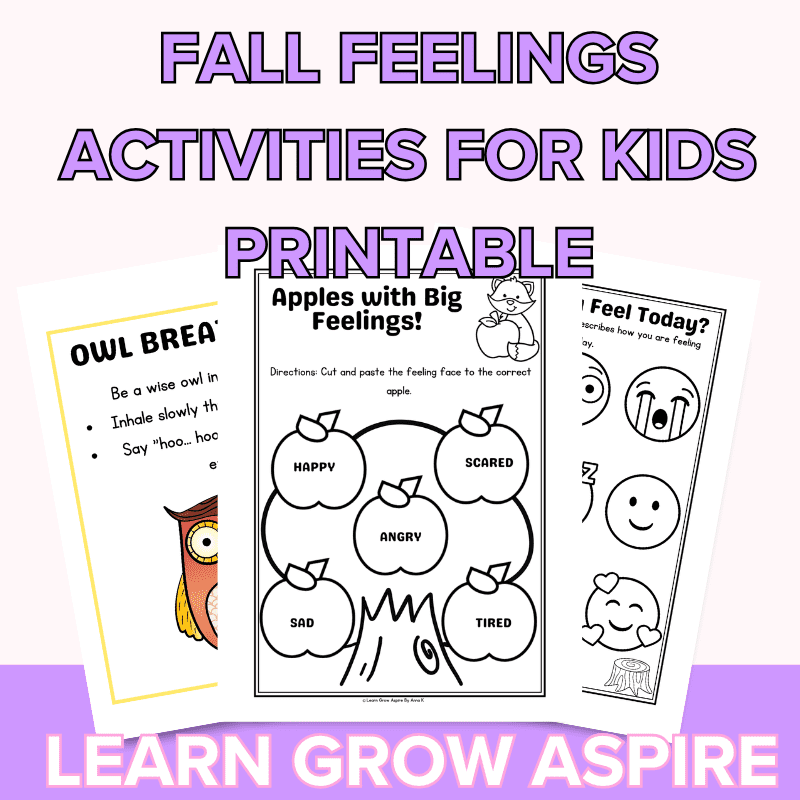 Printable fall feelings and emotion worksheets for kids