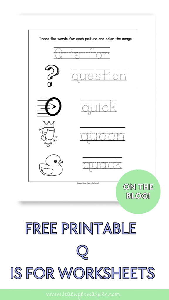 Free letter Q is for printable preschool worksheets for kids to learn new Q words. 