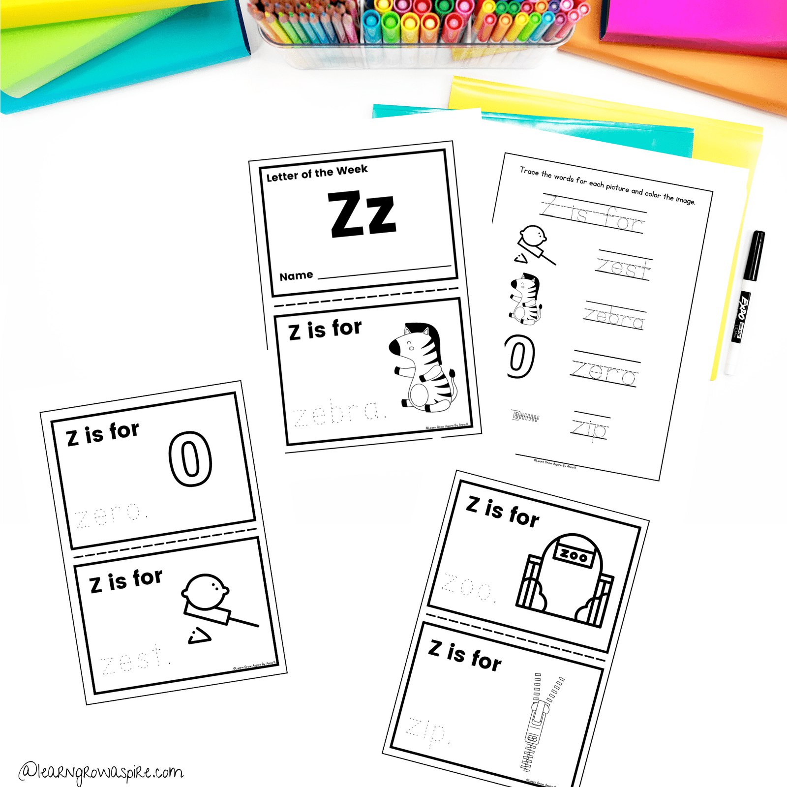 Letter Z of The Week Printables for preschoolers to learn new Z words. 