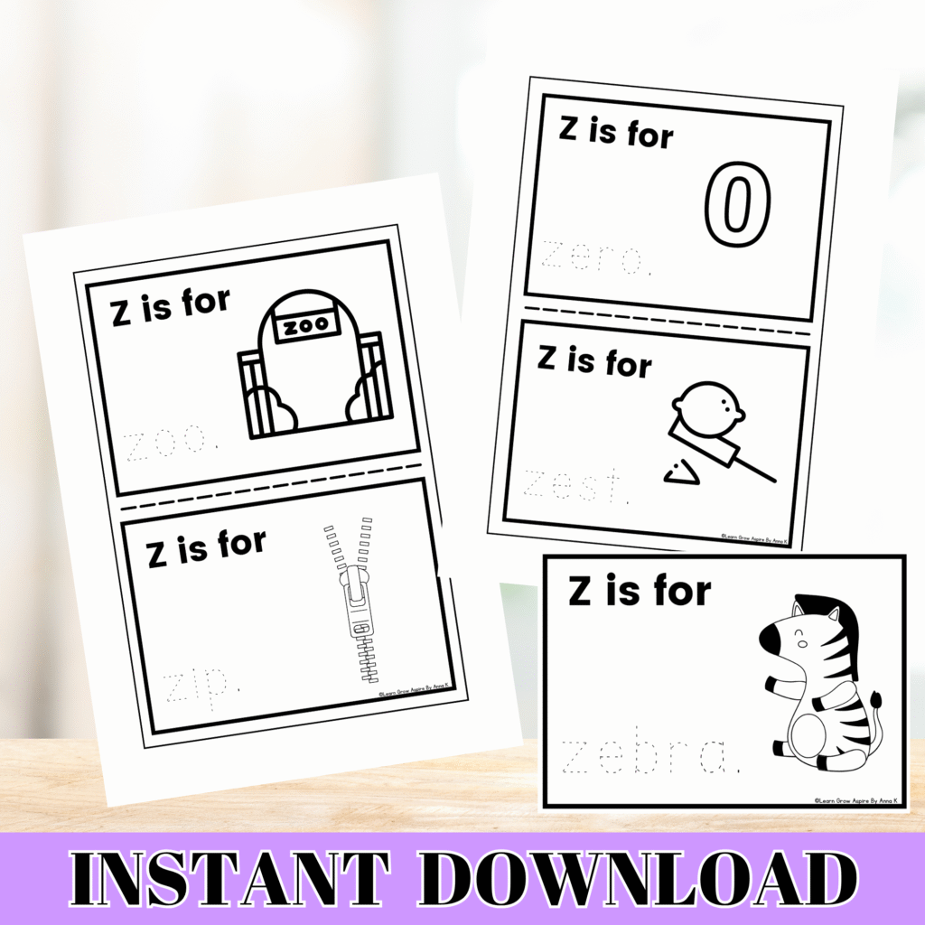 free printable letter Z words for preschool activities. 