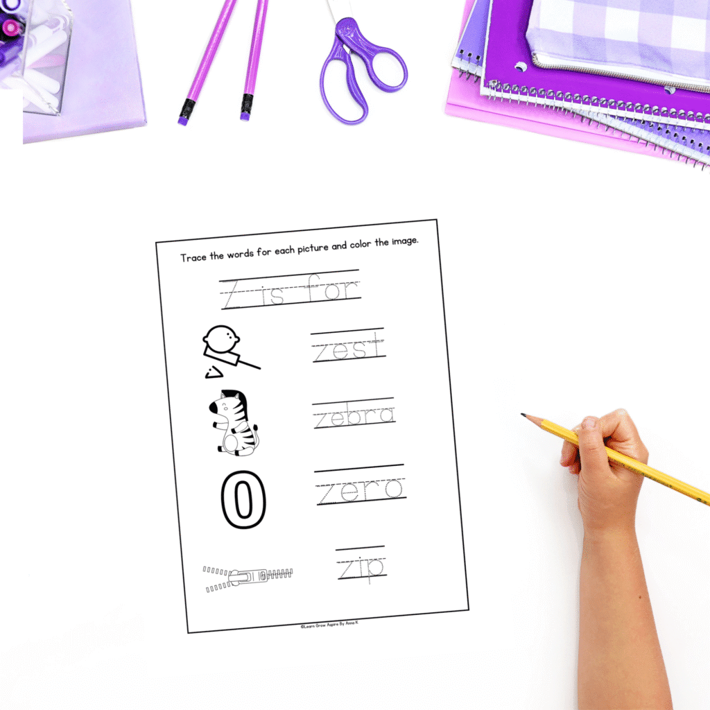 free printable letter Z worksheets for preschoolers to learn new Z words. 