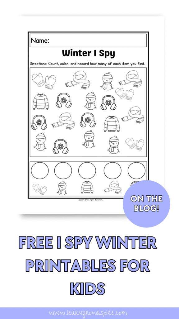 Winter I spy free pdf worksheets for kids.