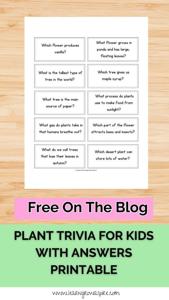 Plant trivia for kids with answers printable pdf