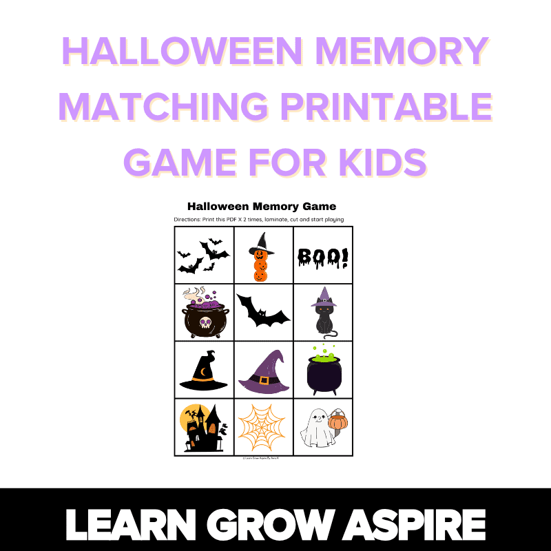 Halloween memory matching printable pdf game for kids free download.