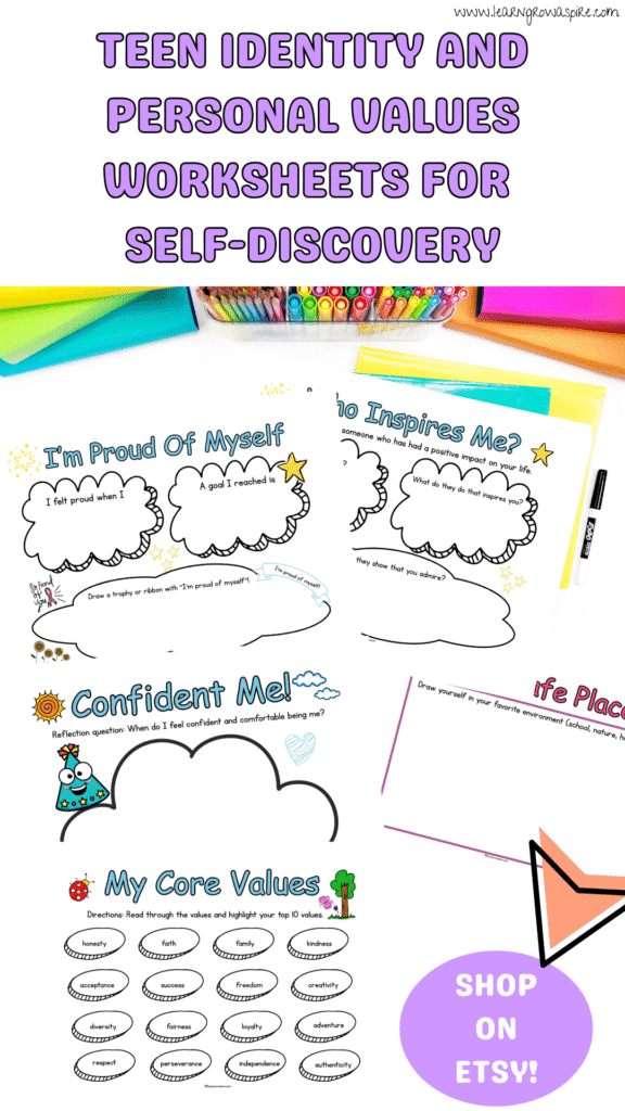 printable teen identity and personal values worksheets 