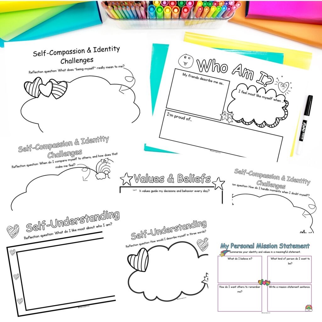 Teen Identity and Personal Values Worksheets for Self-Discovery