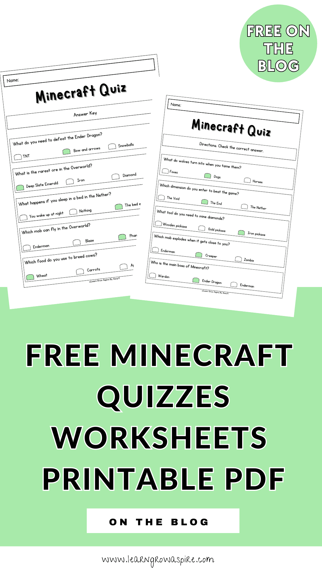 Minecraft Quizzes For Kids With Answers | Learn Grow Aspire
