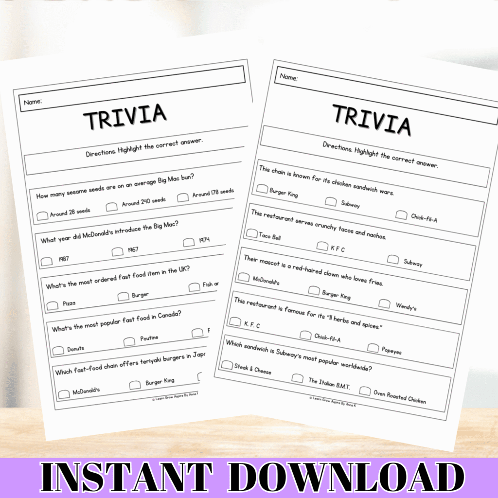 Fast food quiz questions and answers