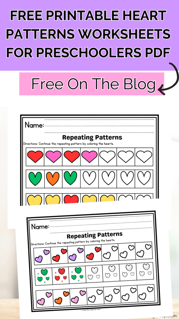 Free printable heart patterns worksheets for preschoolers pdf download