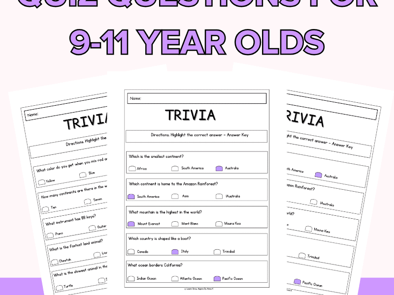 Quiz Questions For 9 -11 Year Olds