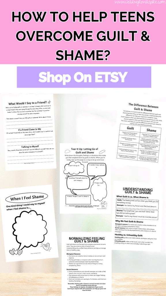 Worksheets to help a teen with shame and guilt. Printable PDF 