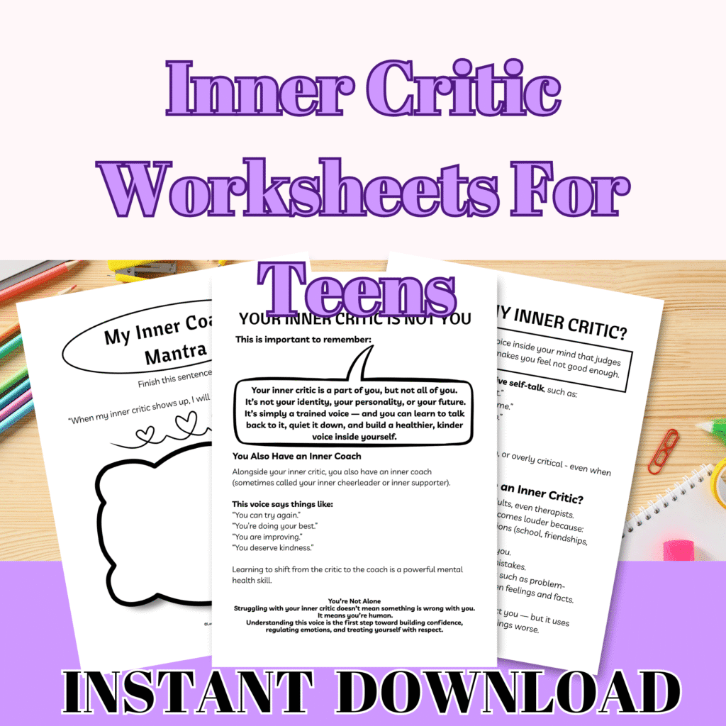Inner critic therapy worksheets for teens.
