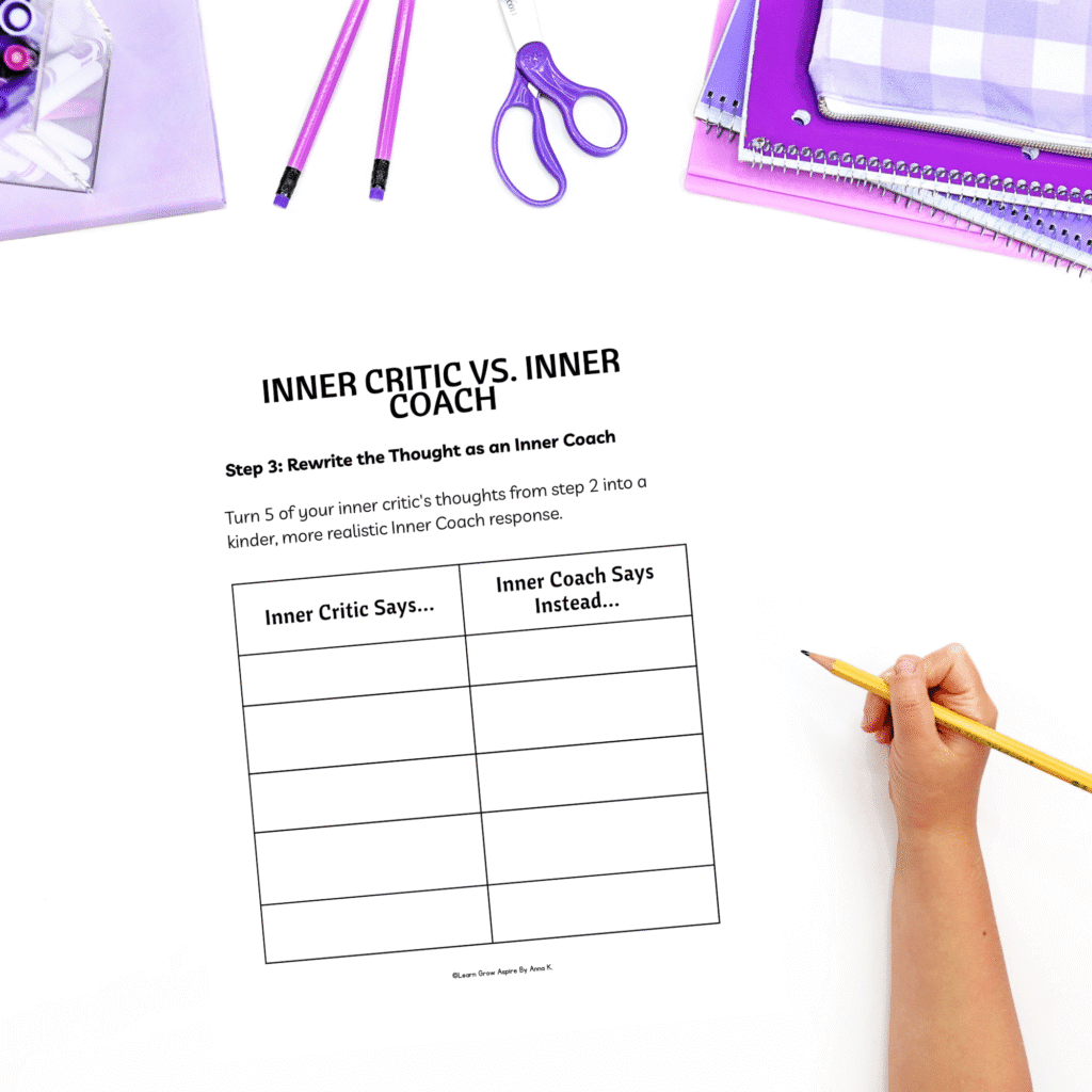 Inner coach vs inner critic worksheet pdf