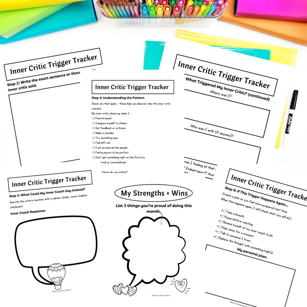 Teens inner critical printable worksheets PDF.