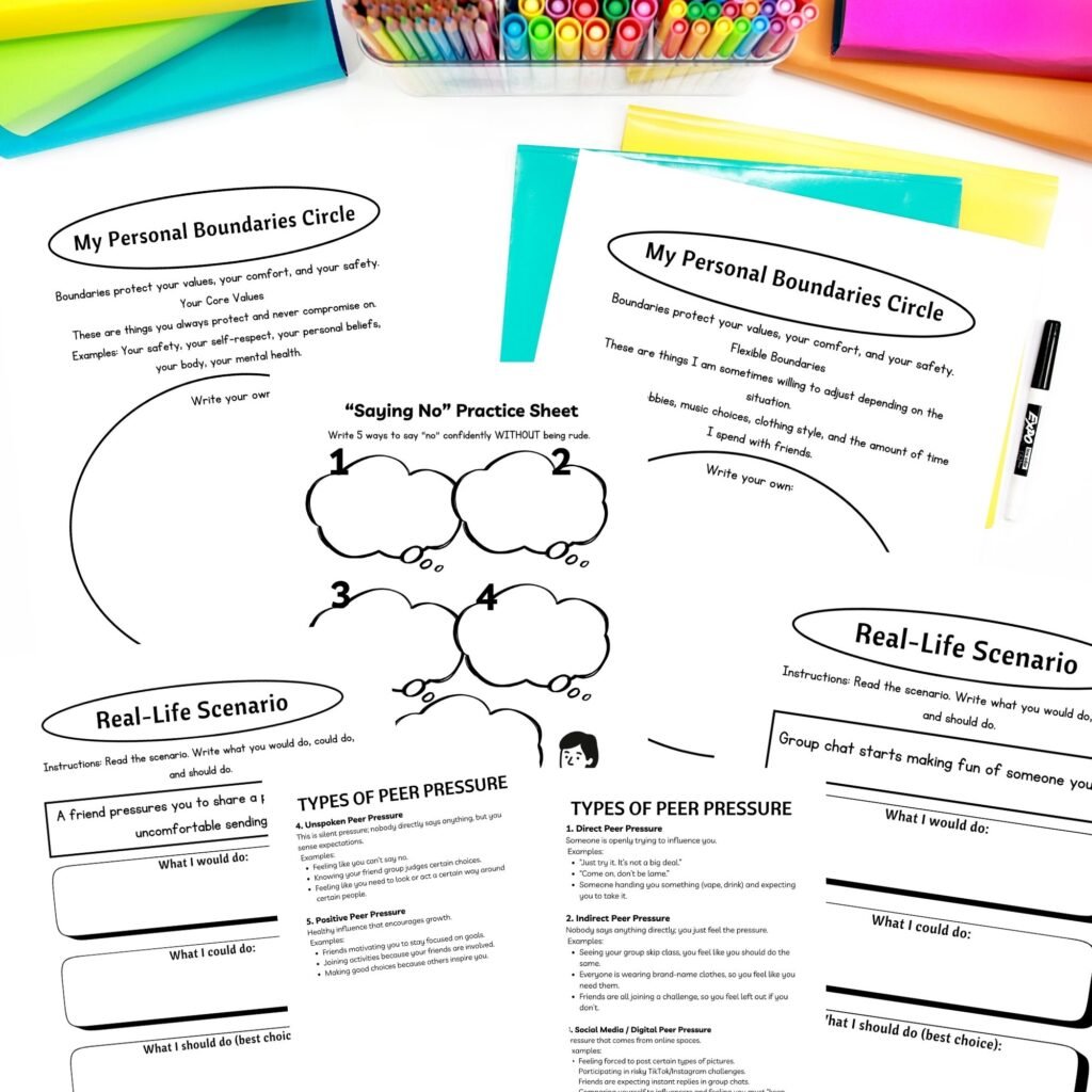 Peer pressure printable pdf worksheets for teens.