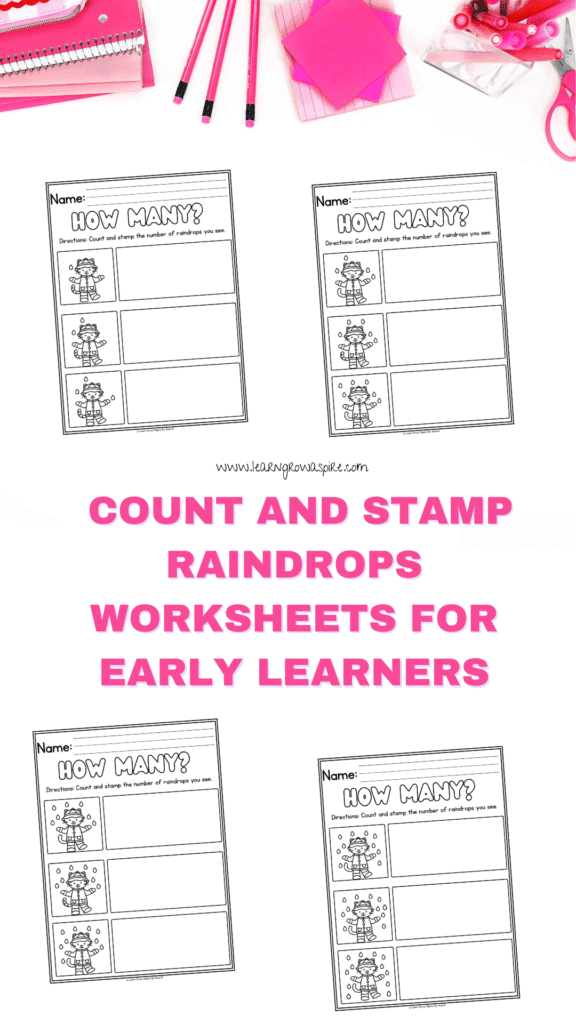 Count and Stamp Raindrops Worksheets for Early Learners